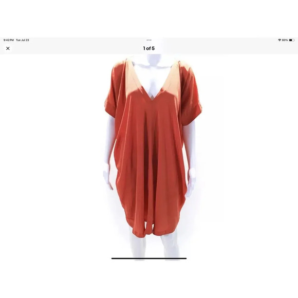 Vince. Womens Short Dolman Sleeve Deep V Neck Shift Dress Blue Silk Size XS - Picture 10 of 10